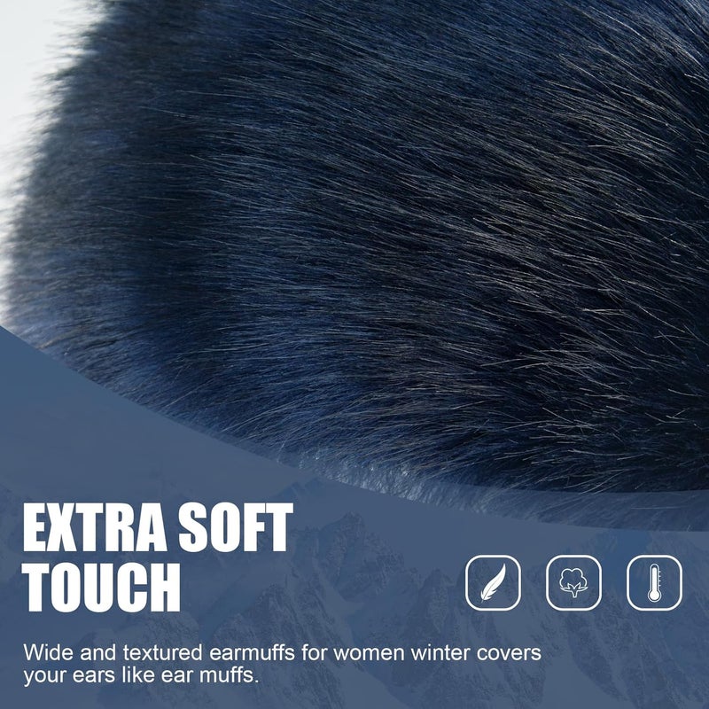RANOME Faux Fur Headband for Women Elastic Fuzzy Thick Earmuffs Winter Headwrap Ear Muffs Furry Ear Warmers Cold Weather (Navy Blue) - Image 2